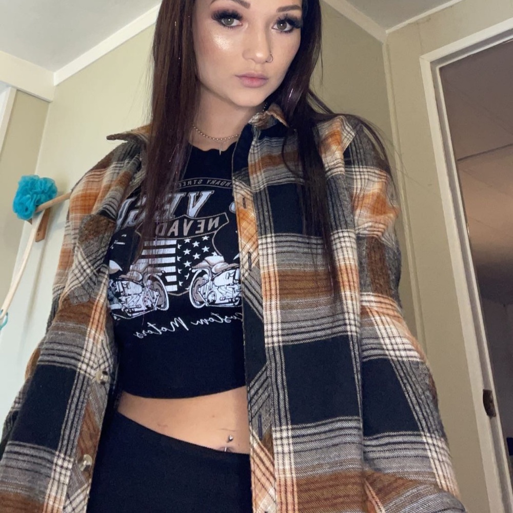 Maurices Checkered Button-Up Shirt in Brown and Black